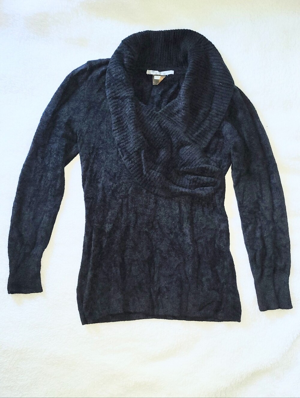 Athleta Sochi Sweater Black Cozy Chenille Knit Cowl Neck Wrapped Sweater Large